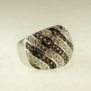 New Champagne Cubic Zirconias Silver Vintage DESIGNER Striped Dome Ring